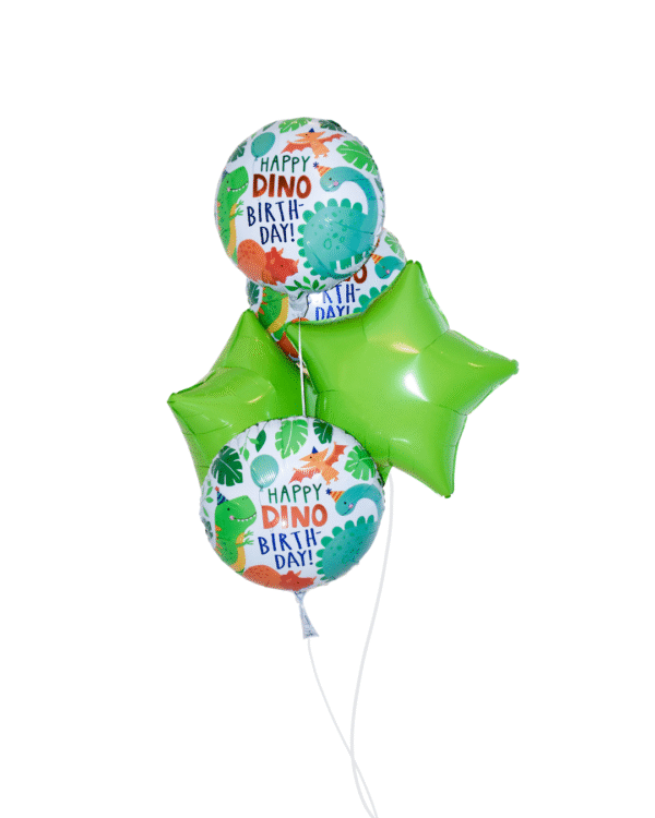 Dino Birthday 3 dino balloons 2 green stars