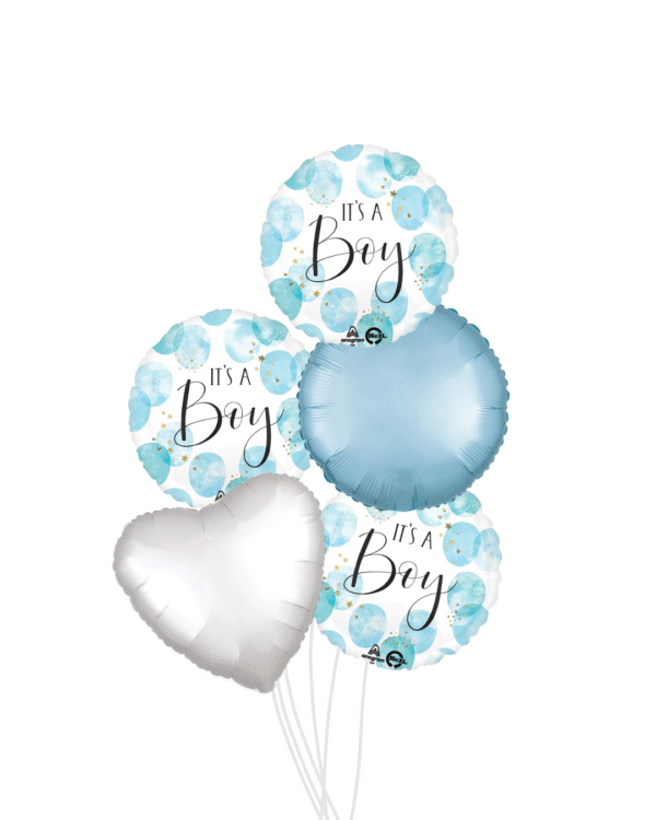 Baby boy round balloons 3 and 1 blue and one white heart