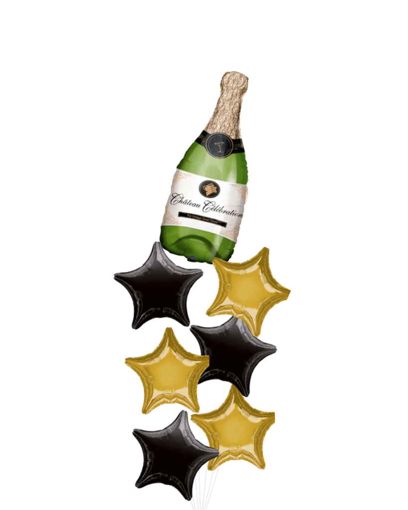 Bottle of Champagne Congratulations stars balloon arrangement
