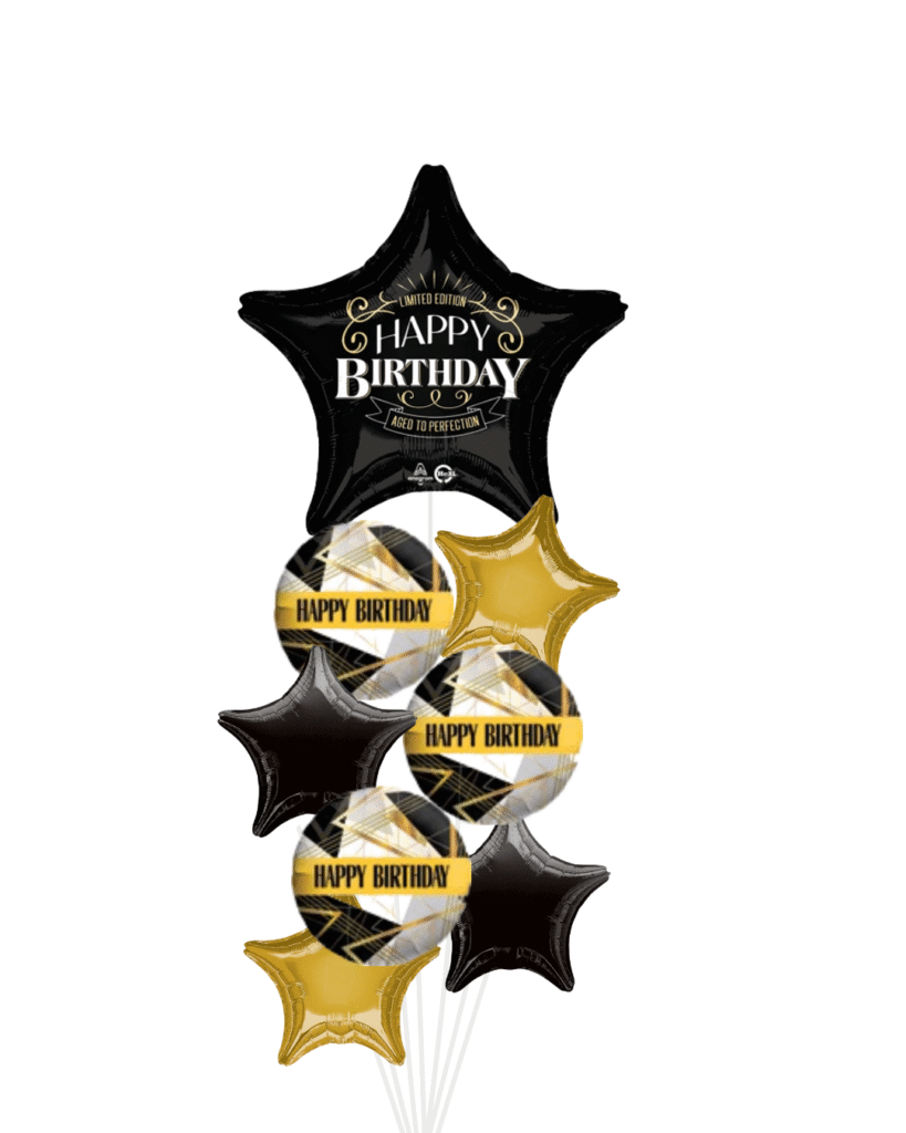 Birthday gold & black balloon arrangement large