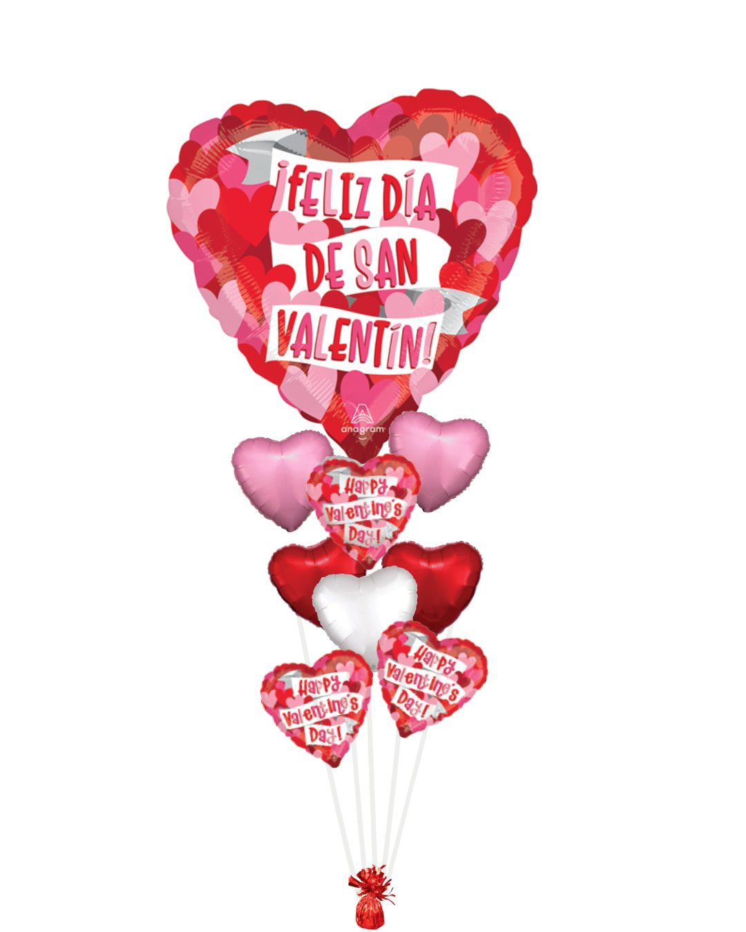 Spanish and English San Valentin and Happy Valentine's Balloon Bouquet