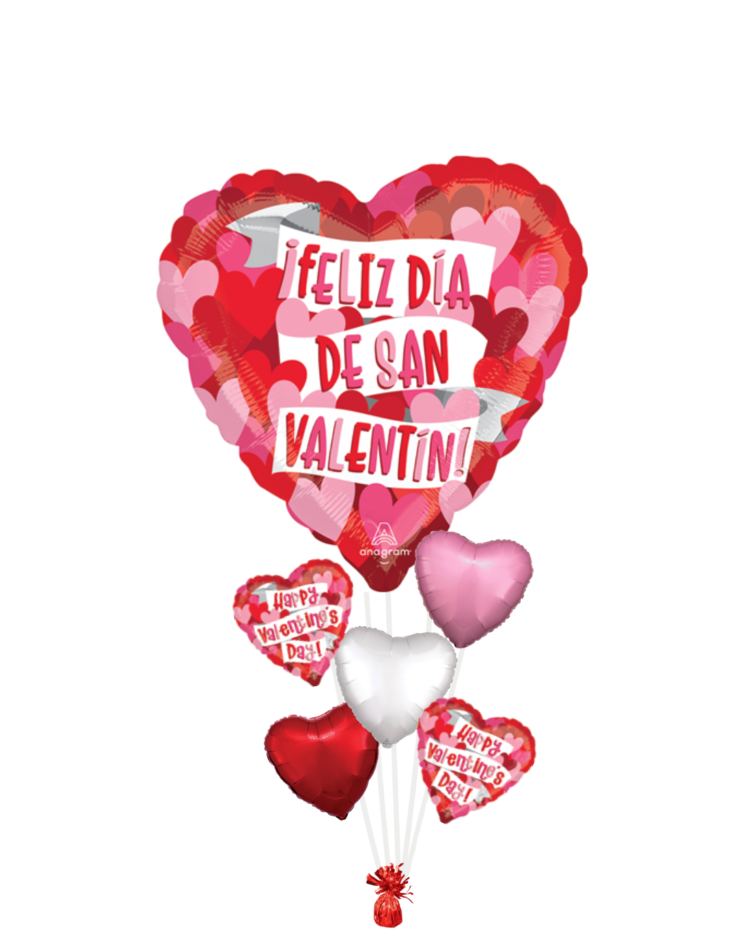 Spanish and English San Valentin and Happy Valentine's Balloon Bouquet - Image 2