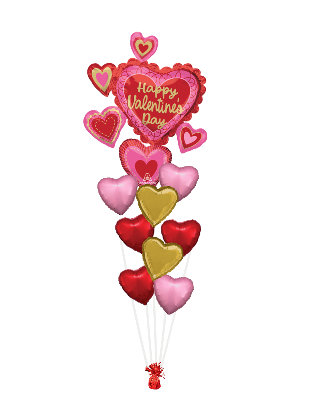 Happy Valentine's Day Gold Heart Balloon Bouquet