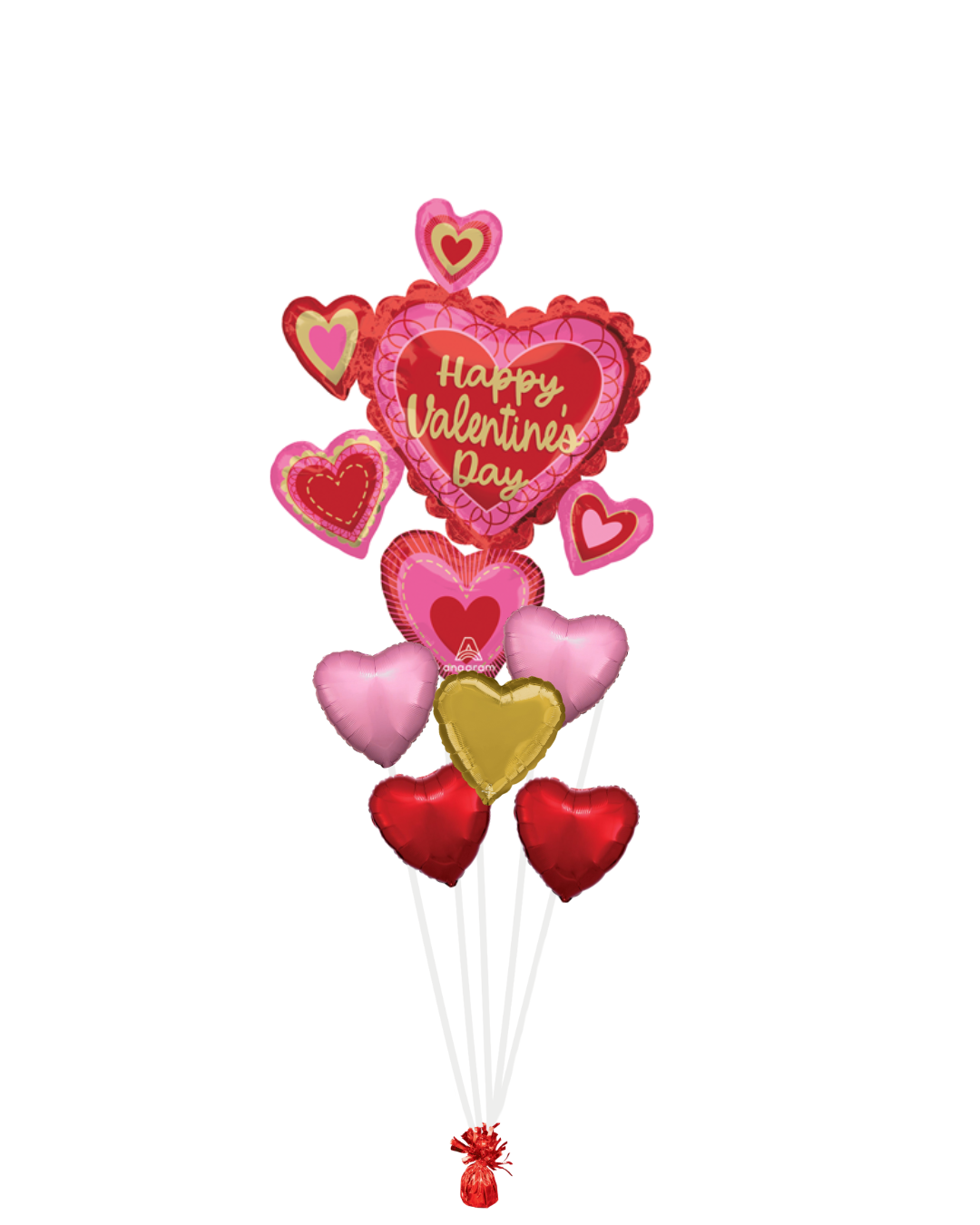 Happy Valentine's Day Gold Heart Balloon Bouquet - Image 2