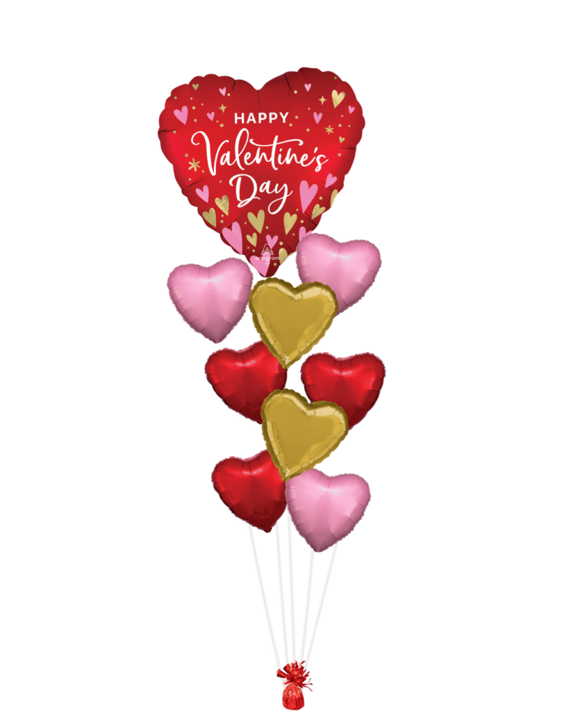 Large red heart balloon with pink red and gold hearts