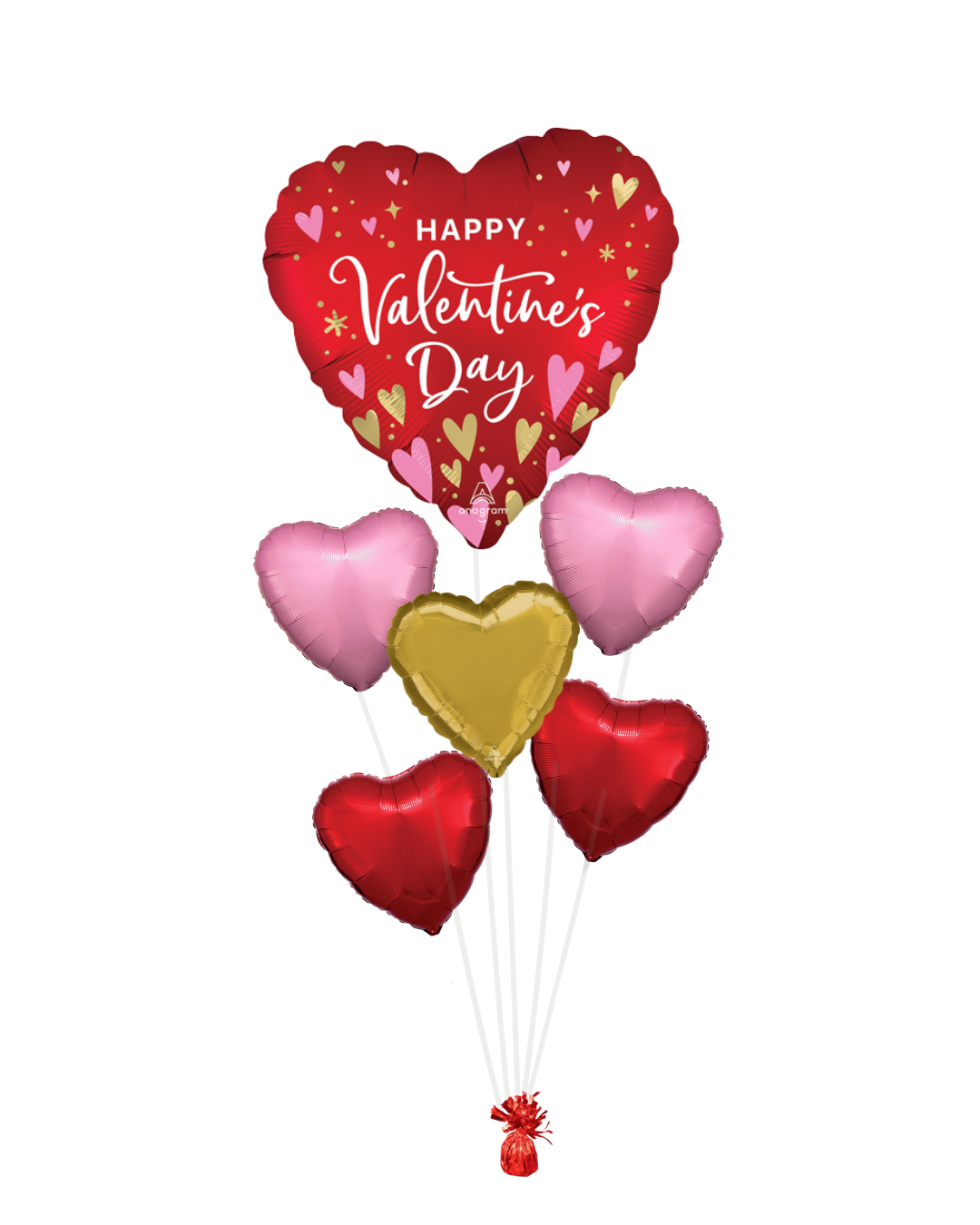 Large red heart balloon with pink red and gold hearts