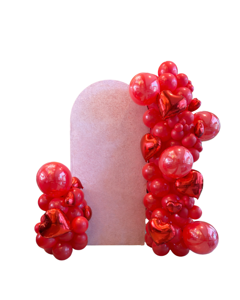 Pink panel and Valentine's Day red balloons.